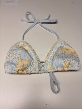 Hollister yellow floral crochet trim triangle bikini top